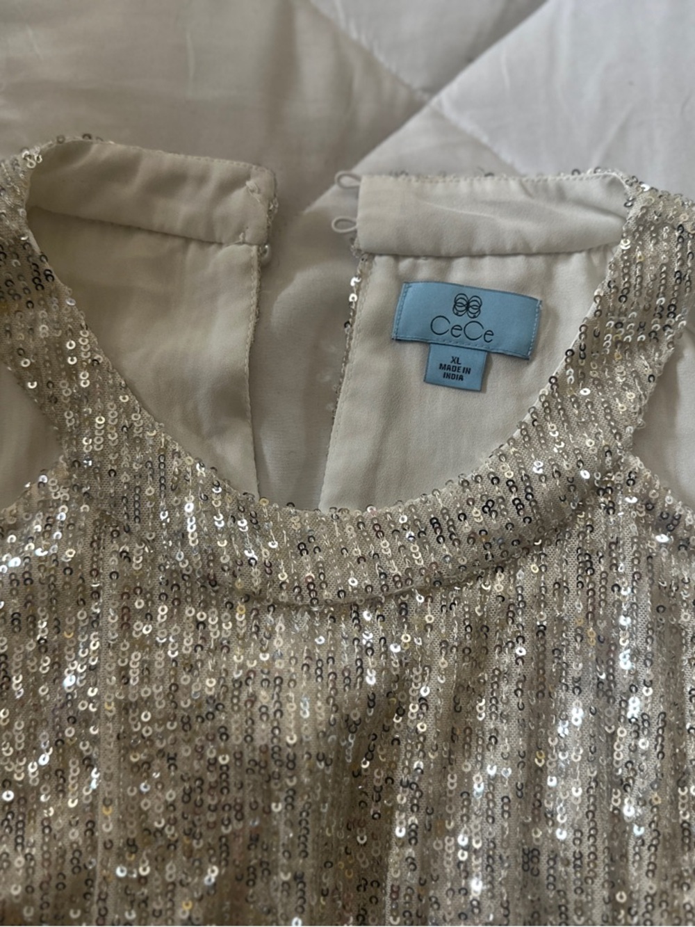 CeCe Ivory Sequin Shell Top